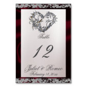 Elegant Pearl, Burgund Ribbon & Sparkle Tischnummer (Vorderseite)