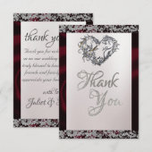 Elegant Pearl, Burgundy Ribbon & Sparkle Dankeskarte (Vorne/Hinten)