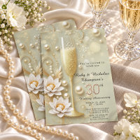 Elegant Pearl & Champagne Glass 30. Wedding Anniv