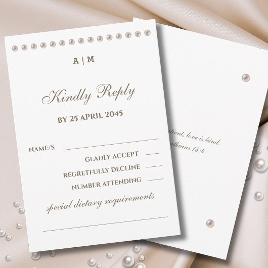 Elegant Pearl Christian Wedding RSVP Card  Karte