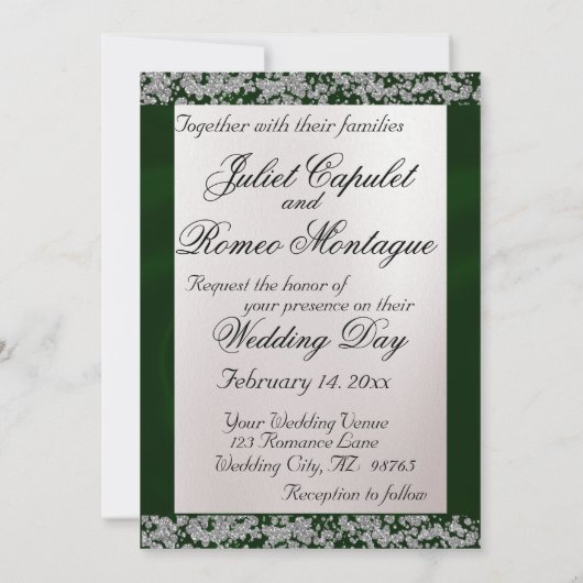 Elegant Pearl, Emerald Ribbon & Sparkle 2 Einladung (Rückseite)