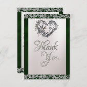 Elegant Pearl, Emerald Ribbon & Sparkle Dankeskarte (Vorne/Hinten)