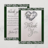 Elegant Pearl, Emerald Ribbon & Sparkle Dankeskarte (Vorne/Hinten)