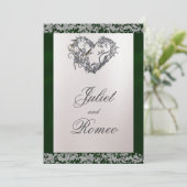 Elegant Pearl, Emerald Ribbon & Sparkle Einladung (Stehend Vorderseite)