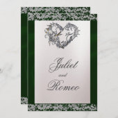 Elegant Pearl, Emerald Ribbon & Sparkle Einladung (Vorne/Hinten)