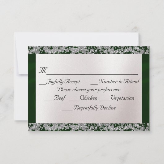 Elegant Pearl, Emerald Ribbon & Sparkle RSVP Karte (Rückseite)