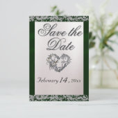 Elegant Pearl, Emerald Ribbon & Sparkle Save The Date (Stehend Vorderseite)