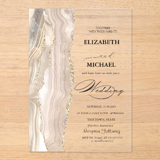 Elegant Pearl Glitzer Script Wedding Acryleinladungen (Vorderseite)