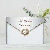 Elegant Pearl Gold 50. Hochzeitstag Einladung (Stehend Vorderseite)