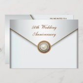 Elegant Pearl Gold 50. Hochzeitstag Einladung (Vorne/Hinten)