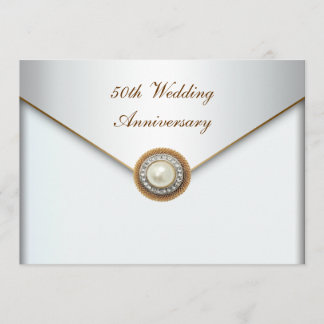 Elegant Pearl Gold 50. Hochzeitstag Einladung
