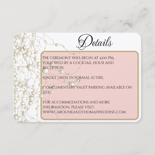 Elegant Pearl Gold Script Wedding Romantic Pearls Begleitkarte (Vorderseite)