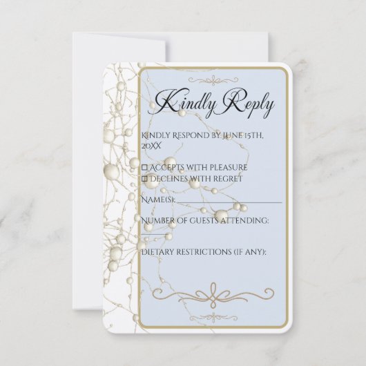 Elegant Pearl Gold Script Wedding Romantic Pearls RSVP Karte (Vorderseite)