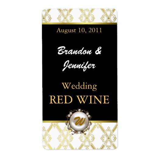 Elegant Pearl Monogram Wedding Mini Wine Labels (Vorne)