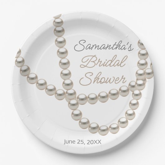 Elegant Pearl Necklace Brautparty Pappteller (Vorderseite)