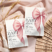 Elegant Pearl Pink Bow Girl Baby Shower Einladung