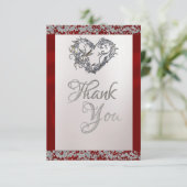 Elegant Pearl, Red Ribbon & Sparkle Dankeskarte (Stehend Vorderseite)