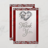 Elegant Pearl, Red Ribbon & Sparkle Dankeskarte (Vorne/Hinten)