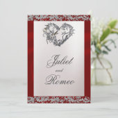 Elegant Pearl, Red Ribbon & Sparkle Einladung (Stehend Vorderseite)