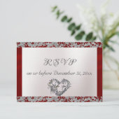 Elegant Pearl, Red Ribbon & Sparkle RSVP Karte (Stehend Vorderseite)