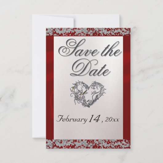 Elegant Pearl, Red Ribbon & Sparkle Save The Date (Vorderseite)