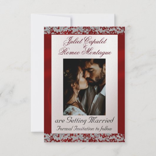 Elegant Pearl, Red Ribbon & Sparkle Save The Date (Rückseite)