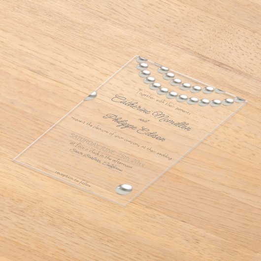 Elegant Pearl String Wedding Einladung Acrylic (Ablage )