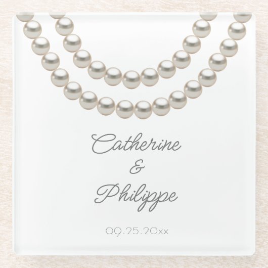 Elegant Pearl Wedding Glasuntersetzer (Vorderseite)