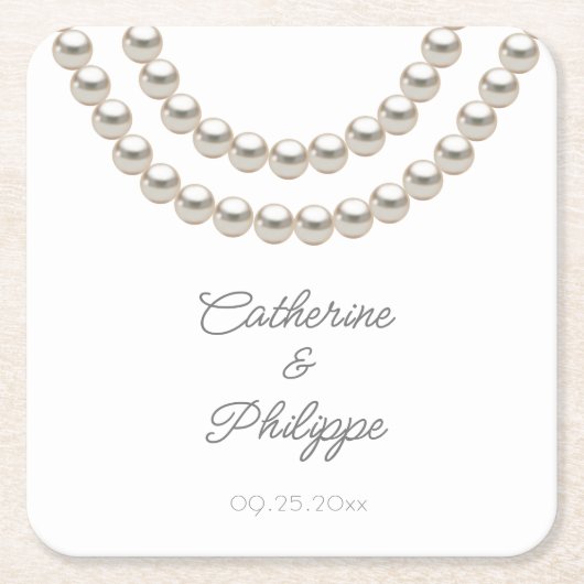 Elegant Pearl Wedding Rechteckiger Pappuntersetzer (Vorderseite)