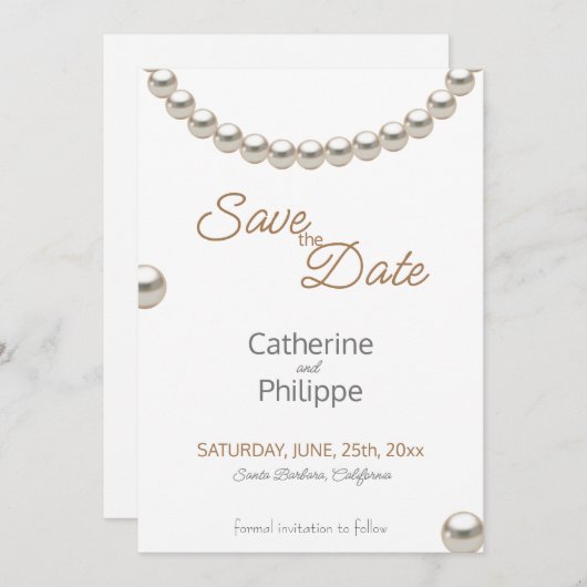 Elegant Pearl Wedding Save the Date Einladung (Vorne/Hinten)
