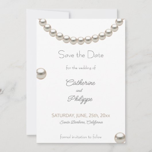 Elegant Pearl Wedding Save the Date Einladung (Vorderseite)
