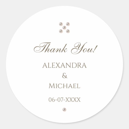 Elegant Pearl Wedding Vielen Dank Runder Aufkleber (Vorderseite)