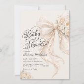 Elegant Pearl White Bow Floral Baby Shower Einladung (Vorderseite)