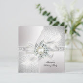 Elegant Pearl White Silver Geburtstagsparty Einladung (Stehend Vorderseite)