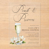 Elegant Pearls and Prosecco Bridal Shower  Acryleinladungen (Vorderseite)
