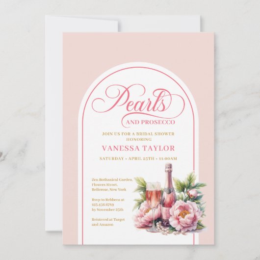 Elegant Pearls and Prosecco Bridal Shower Card Einladung (Vorderseite)