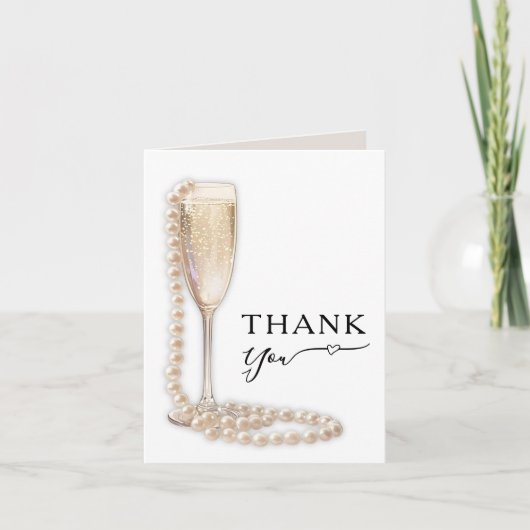 Elegant Pearls and Prosecco Bridal Shower Dankeskarte (Vorderseite)