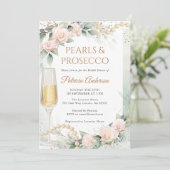Elegant Pearls and Prosecco Bridal Shower Einladung (Stehend Vorderseite)