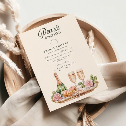 Elegant Pearls and Prosecco Bridal Shower Einladung