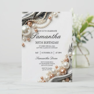 Elegant Pearls and Satin 30th Birthday Invitation Einladung