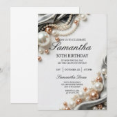 Elegant Pearls and Satin 30th Birthday Invitation Einladung (Vorne/Hinten)