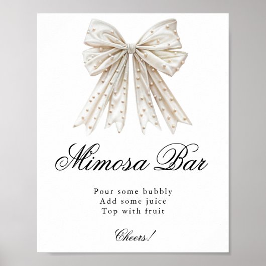 Elegant Pearls Bow Brautparty Mimosa Bar Poster (Vorne)