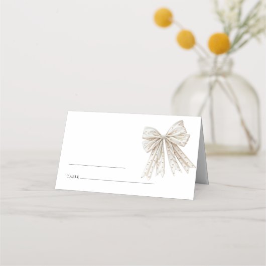 Elegant Pearls Bow Wedding Platzkarte (Vorderseite)