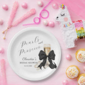 Elegant Pearls & Prosecco Black Bow Bridal Shower Pappteller (Party)