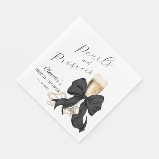Elegant Pearls & Prosecco Black Bow Bridal Shower Serviette (Ecke)
