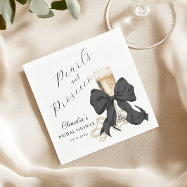 Elegant Pearls & Prosecco Black Bow Bridal Shower  Serviette