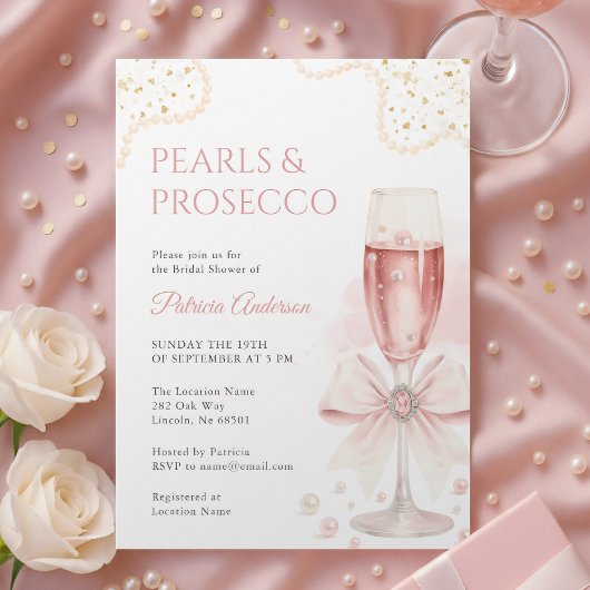 Elegant Pearls & Prosecco Bridal Shower Invitation Einladung