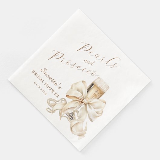 Elegant Pearls & Prosecco Bridal Shower Serviette (Ecke)