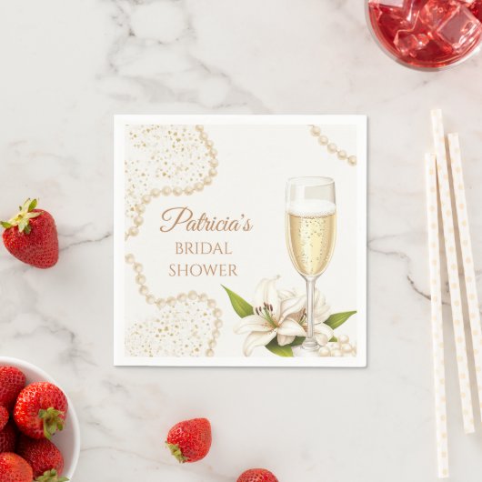 Elegant Pearls & Prosecco Bridal Shower Serviette (Beispiel)