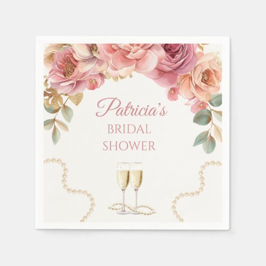 Elegant Pearls & Prosecco Bridal Shower Serviette (Vorderseite)